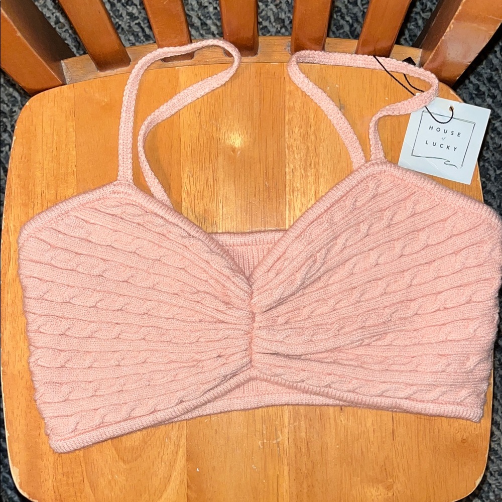 Pink Cable Knit Bandeau